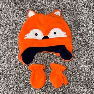 Carters Brand Orange Fox Hat and Mittens Set for Kids